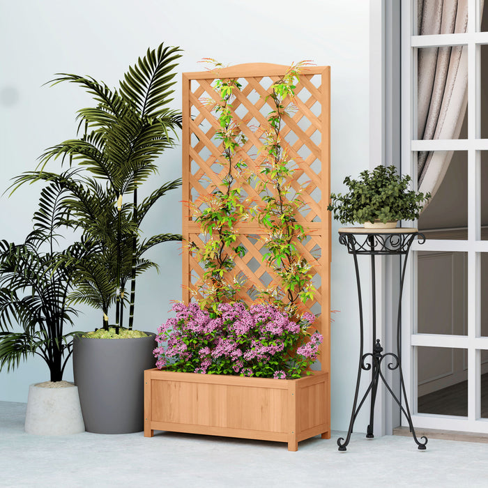 Outsunny Jardiniere surelevee avec treillis pour vigne grimpante, marron