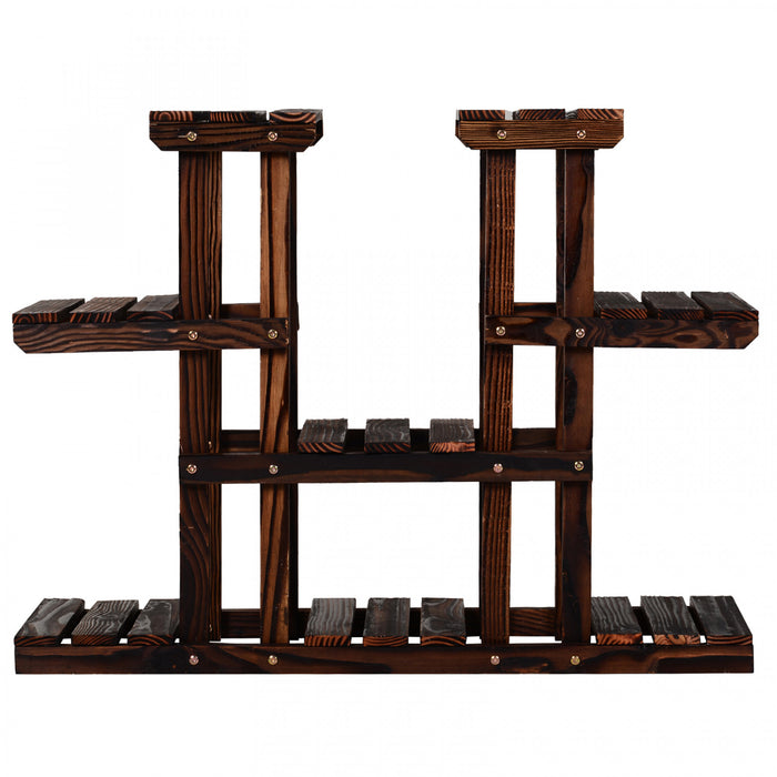 Support De Pot De Plante En Bois A 4 Niveaux Outsunny Support De Fleur Carbonise Vertical Etagere De Jardin Exterieur