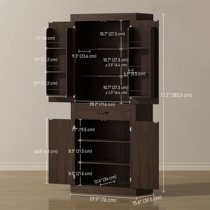 HOMCOM Armoire de cuisine de 72 po, armoire de rangement, marron