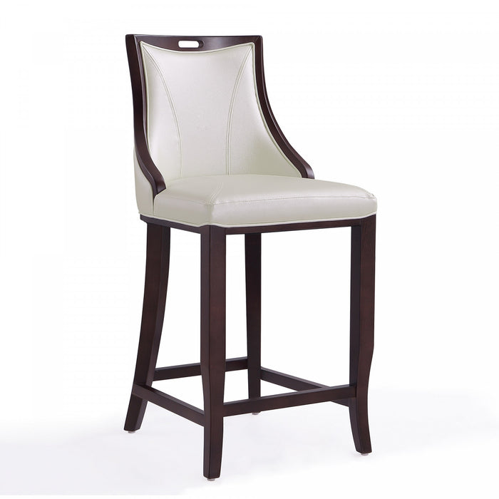 Tabouret de bar en bois traditionnel Emperor avec assise rembourree, blanc perle – Lot de 3