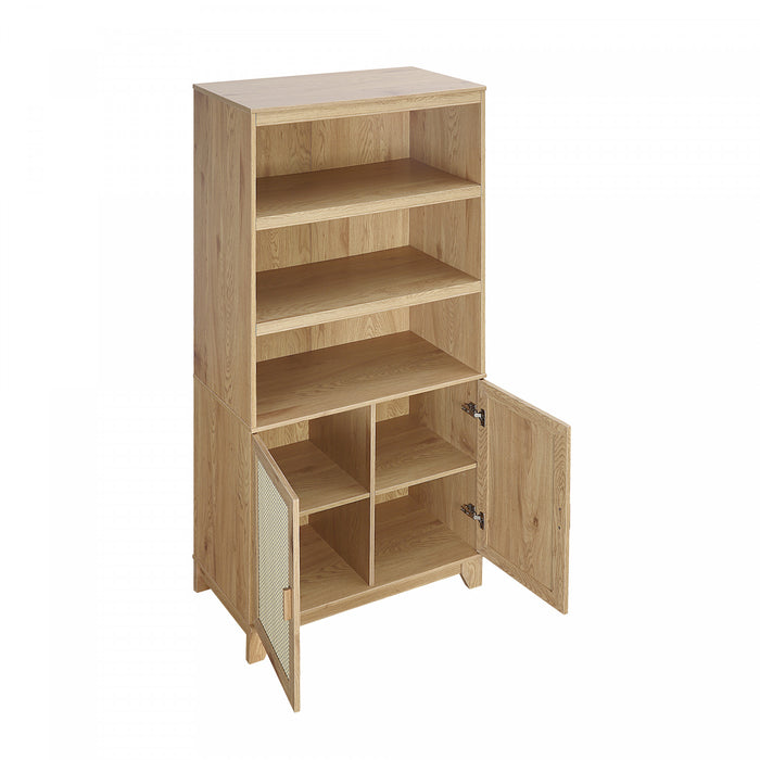 Armoire bibliotheque Sheridan style milieu du siecle 79 cm en bois naturel (7 etageres) – Lot de 2