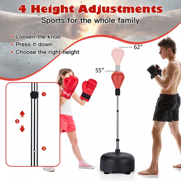 Costway Sac De Poinconnage Independant Avec Gants De Boxe Stand Pour Enfants Adultes Rouge Reglable