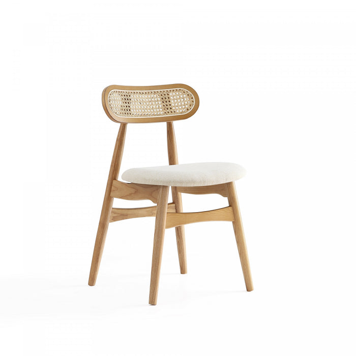 Chaise de salle a manger Colbert Industry Chic avec dossier en cannage et assise rembourree en bois naturel - Lot de 4