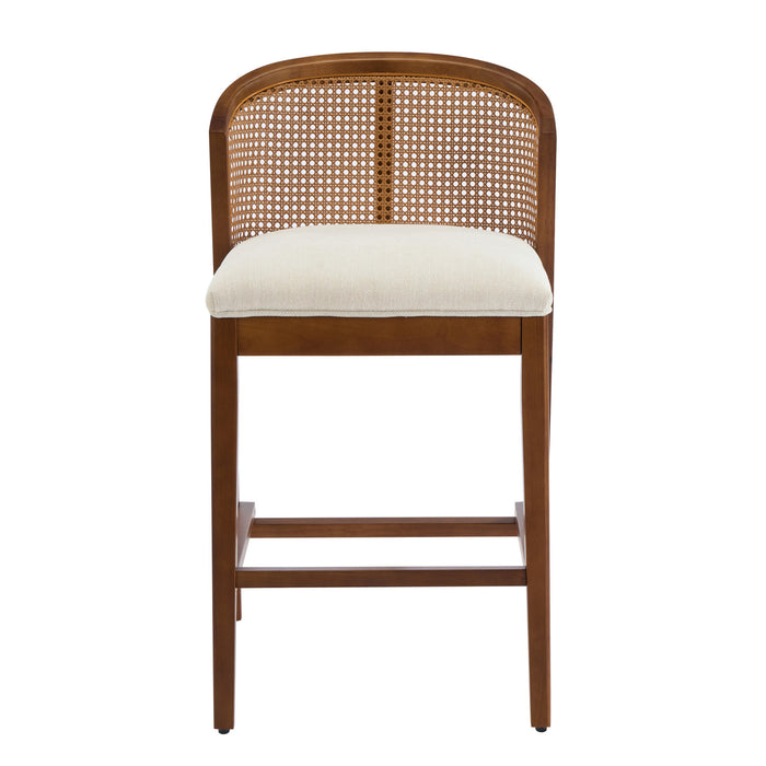 Tatti – Lot de 4 tabourets de comptoir en bois d’hevea avec dossier en cannage, finition noyer