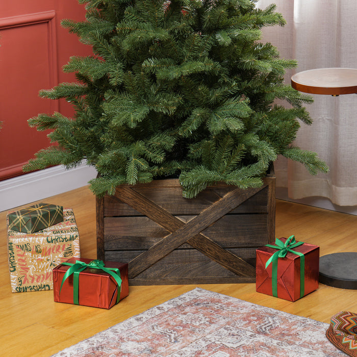 HOMCOM Cache-pied de sapin en bois, 24 po, Finition bois vieilli fonce