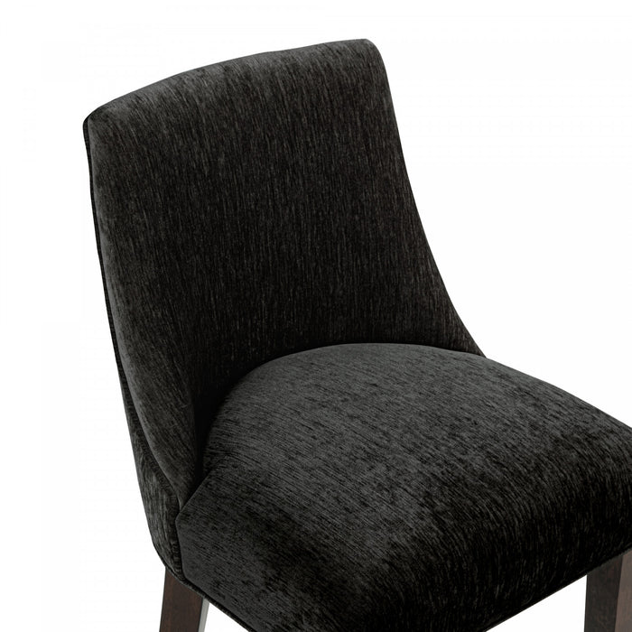 Tabouret de bar moderne Beever en bois et chenille, revetement noir