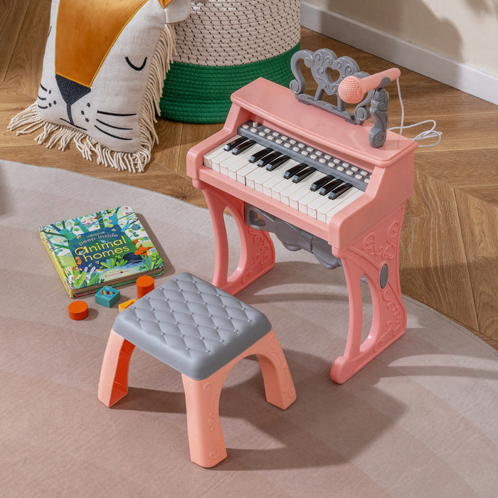Costway Mini Clavier Piano pour Enfants 25 Touches, Hauteur 17,5 po, Piano Electrique avec Tabouret, Pupitre et Microphone
