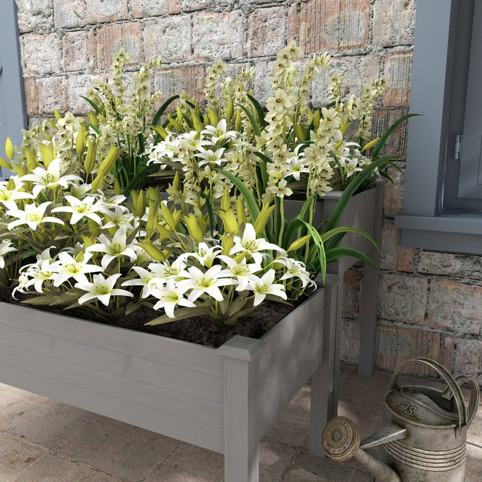Outsunny Lit De Jardin Sureleve A 2 Niveaux, Jardiniere Surelevee En Bois Avec Pieds, Lit De Plantation De Jardinage Avec 2 Compartiments Pour La Culture De Fleurs, Legumes Et Herbes, Gris