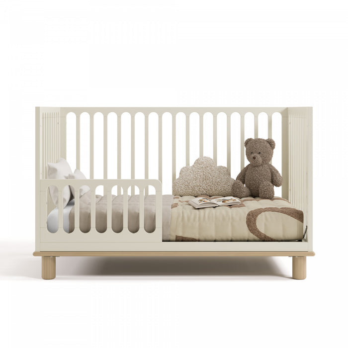 Storkcraft Sicily Lit de bebe convertible 3-en-1 de luxe avec barriere de securite pour tout-petit incluse - Avoine avec bois clair
