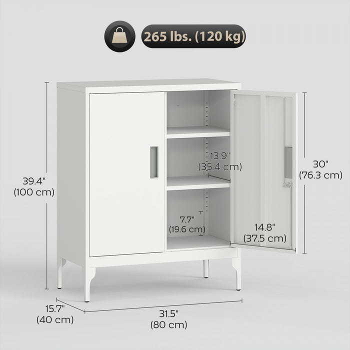 HOMCOM Armoire de rangement metallique avec serrure, armoire en acier Blanc