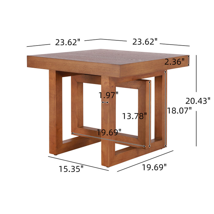 Ethan Table d'Appoint Rustique en Bois de Caoutchouc Solide, Beige