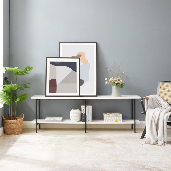 Console contemporaine moderne Celine 180 cm en blanc (2 etageres)