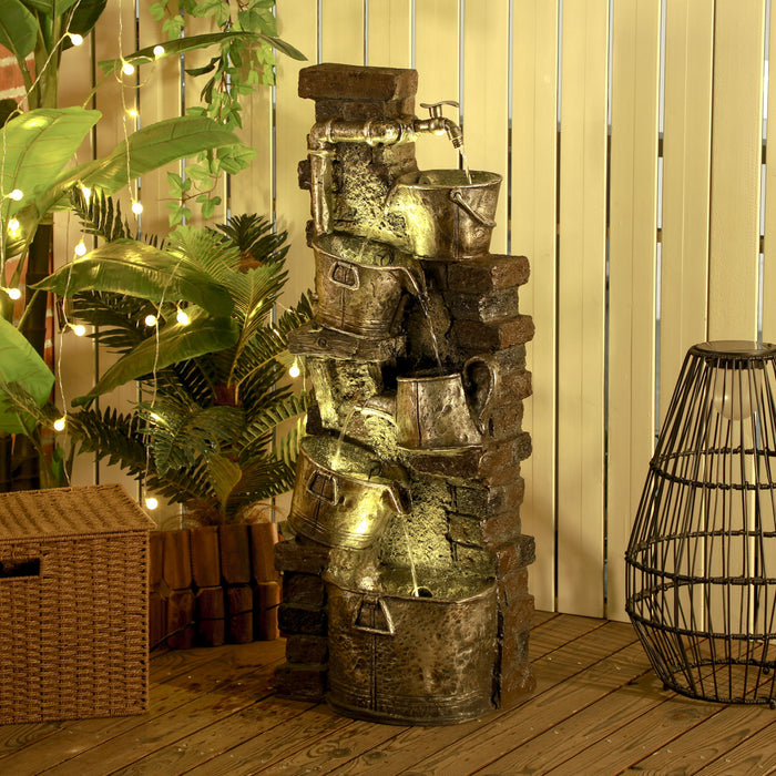 Outsunny Fontaine D'exterieur Avec Lumiere Led, Fontaine D'eau En Resine