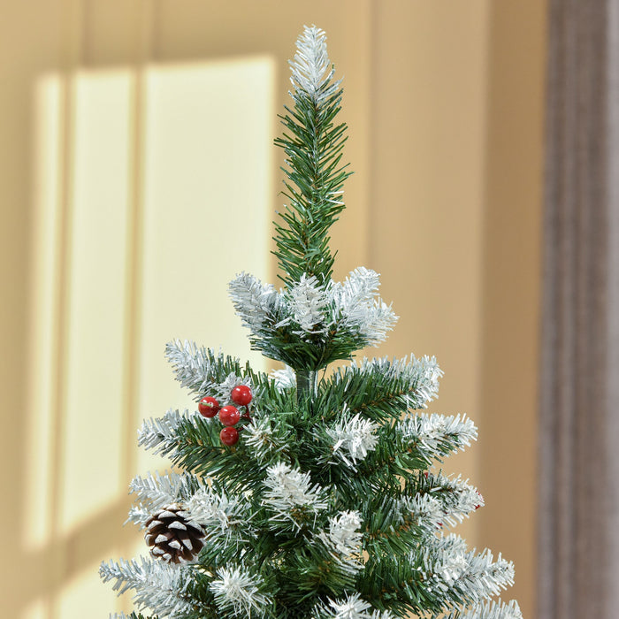 Homcom Sapin De Noel Floque Avec Baies Rouges, Pommes De Pin, Vert