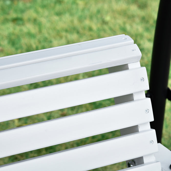 Banc De Balancoire En Bois Outsunny 2 A 3 Places Avec Table Pliable, Porte-gobelets, Chaines En Acier Jardin, Patio, Cour, Blanc
