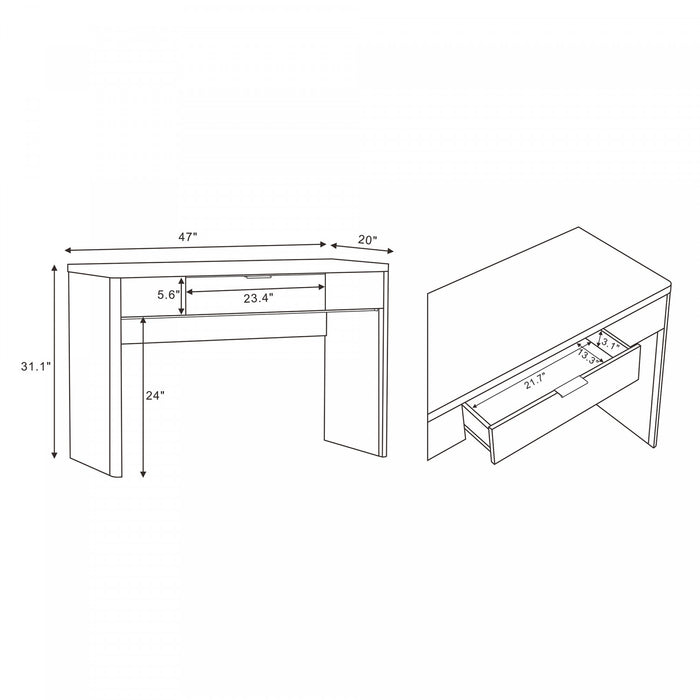 Bureau d’ecriture moderne Evelyn 47\" en gris charbon (1 tiroir)
