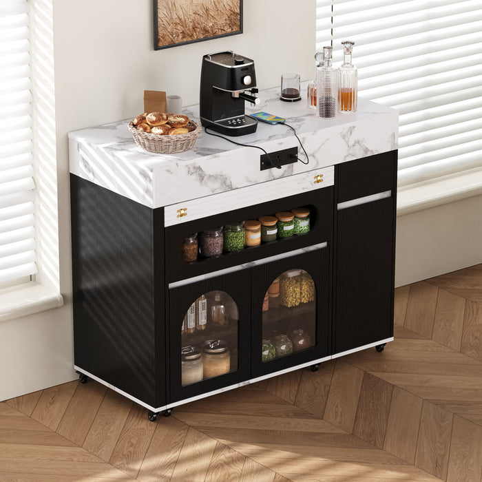 Table a manger extensible Avery avec ilot de cuisine roulant, noir