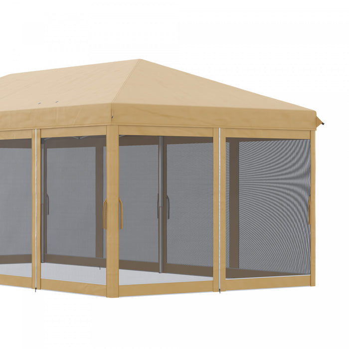 Outsunny Auvent 10'x20' Avec 6 Filets En Maille Sur Parois Laterales, Beige