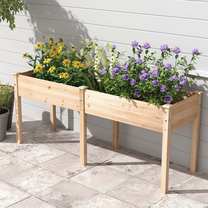 Lit De Jardin Eleve Costway Exterieur Avec Les Jambes 73x23x30in Boite De Planteur En Bois Avec Panneau Diviseur Beige