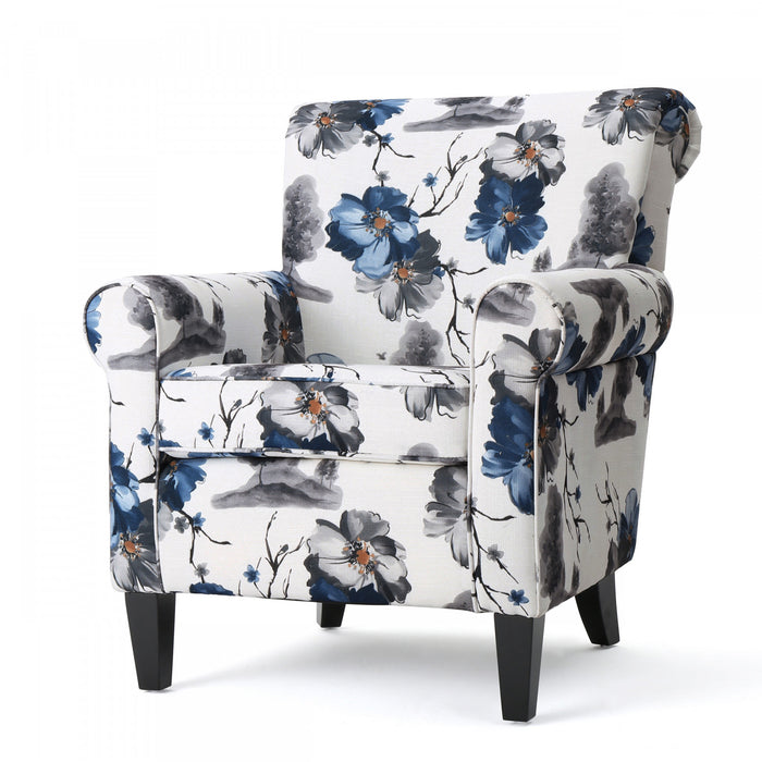 Pansy Fauteuil D’appoint Tapise En Tissu Fleuri Avec Accoudoirs Evases Et Pieds En Bois, Fleuri