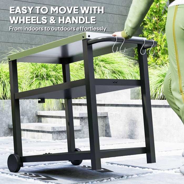 Outsunny Table de four a pizza BBQ Cart avec roulettes a 2 niveaux, noir