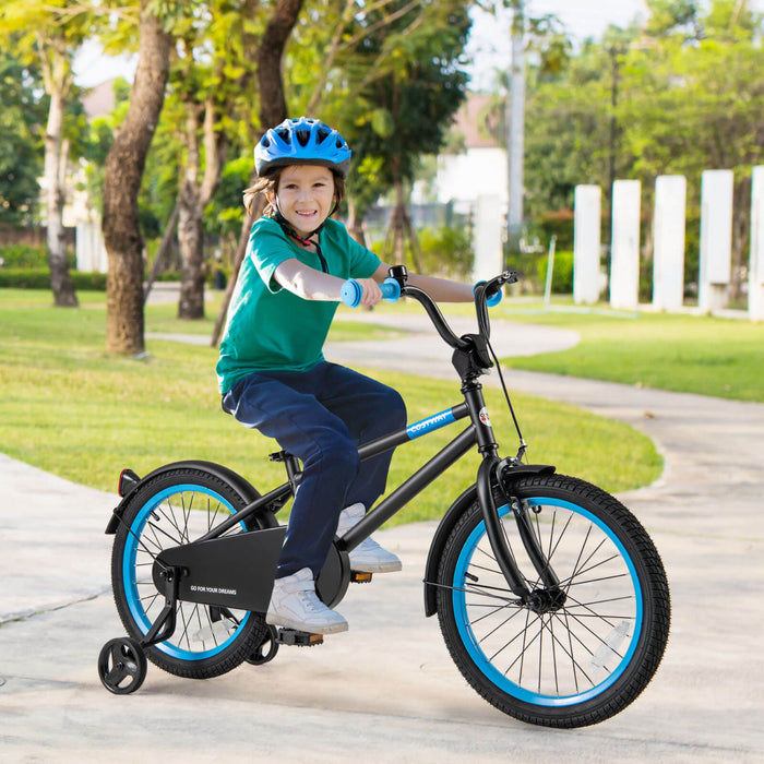 Costway 18\" Velo Pour Enfants Avec Guidon De Selle Reglable Roues D'entrainement Amovibles Frein A Main Noir