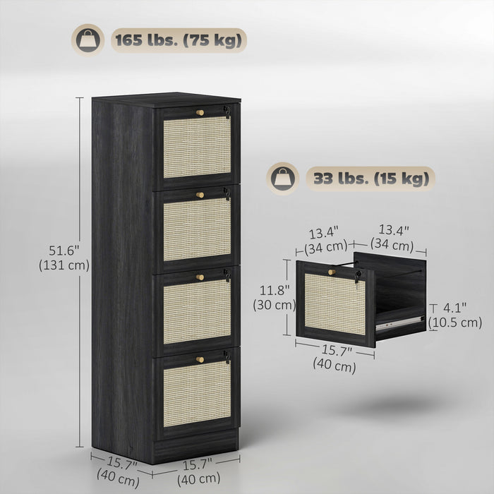 HOMCOM Classeur verrouillable a 4 tiroirs pour format A4, noir