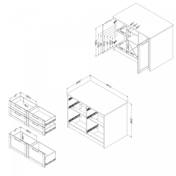 Toscano Ilot De Cuisine 6 Tiroirs Avec Portes Et Rangement A Vin - Blanc Et Erable Noix De Muscade