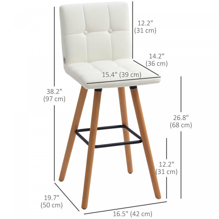 HOMCOM Lot de 2 tabourets de bar rembourres avec pieds en bois, Blanc