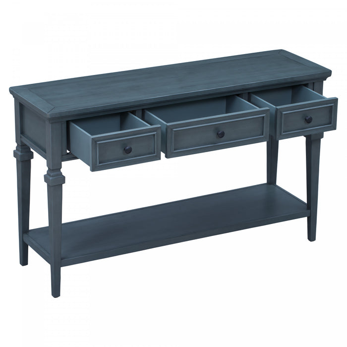 Table Console Sabina En Bois Massif Avec 3 Tiroirs Et Etagere - Bleu Marine