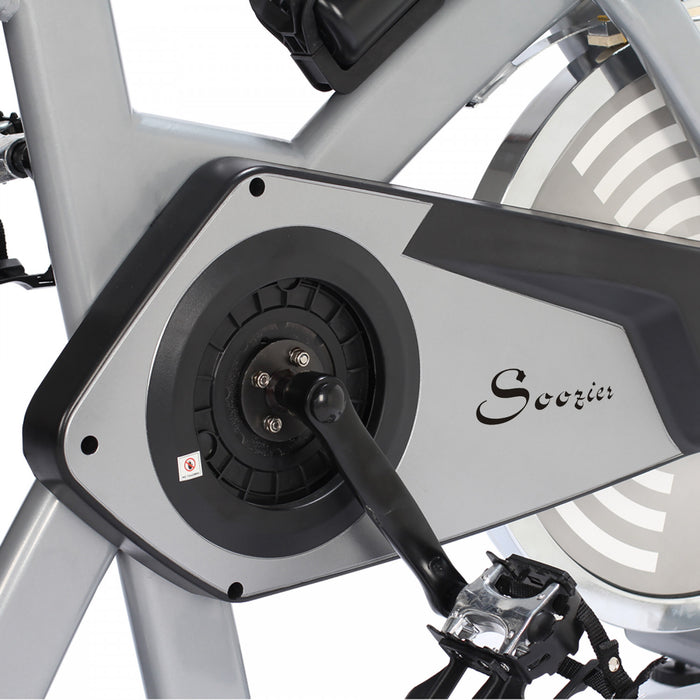 Soozier Velo D'exercice Vertical, Machine De Fitness A Domicile, Equipement Avec Support De Bouteille De Moniteur Lcd A Resistance Reglable, Argent