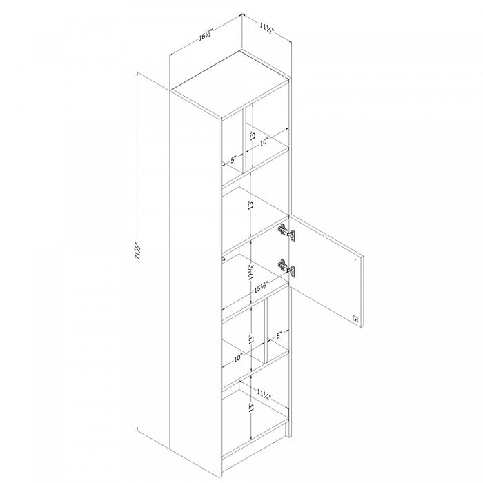 Liora Bibliotheque Etroite 5 Tablettes - Chene Blanchi