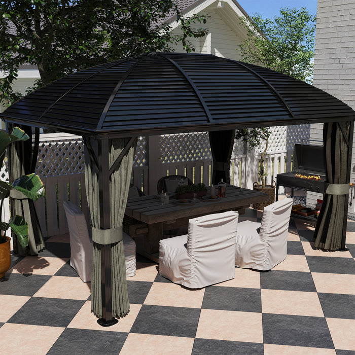 Outsunny Gazebo 10' X 13' A Toit Rigide Avec Grillage, Gris Fonce