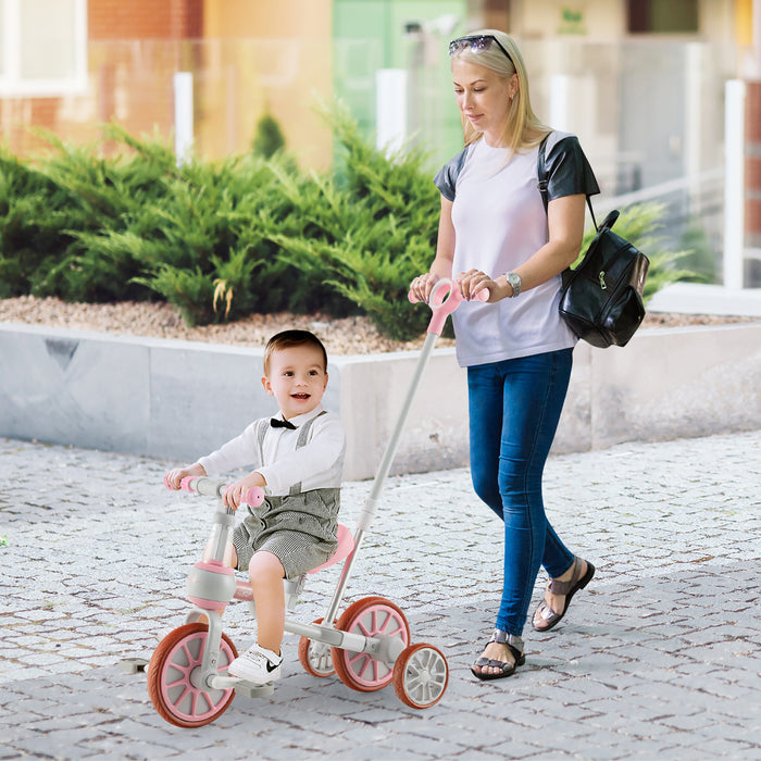 Costway 4 En 1 Enfants Tricycles Avec Poignee De Poussee Et Roues D'entrainement Bebe Equilibre Velo Rose
