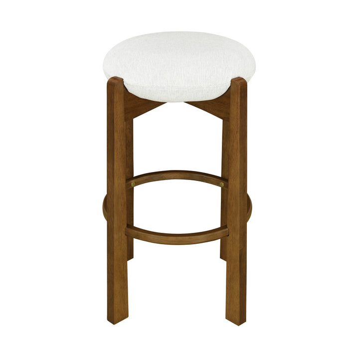 Olivia – Lot de 2 tabourets de bar d’interieur en bois d’hevea avec assise ronde, structure durable et revetement en tissu