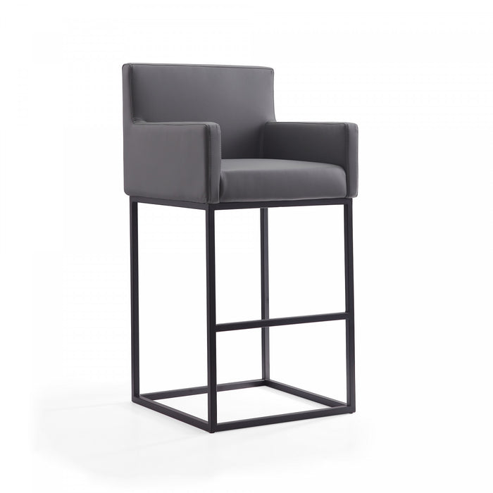 Tabouret de bar rembourre en metal gris style mid-century modern Ambassador - Lot de 2