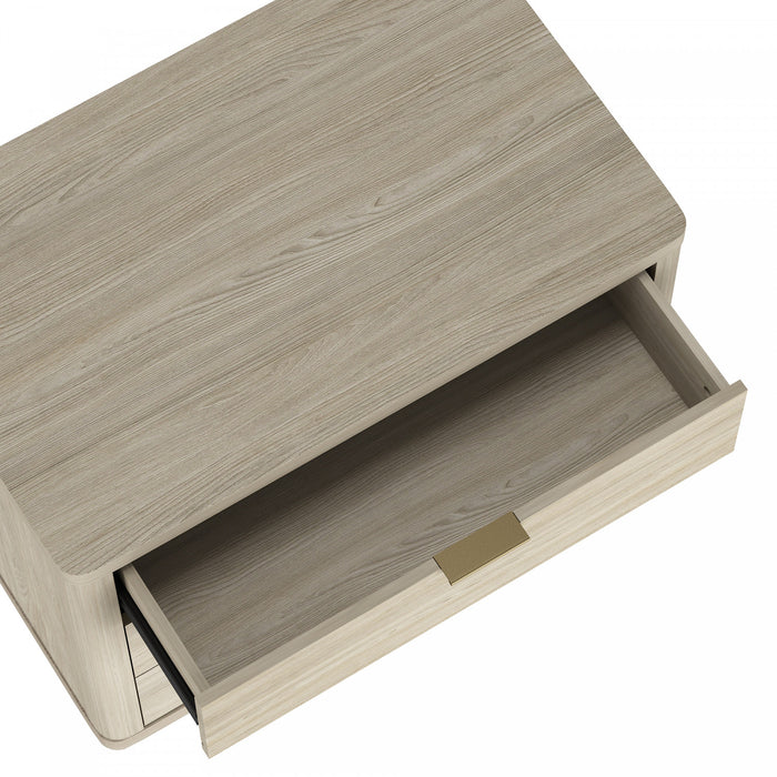 Table de nuit moderne Evelyn 32\" en bois naturel (3 tiroirs)