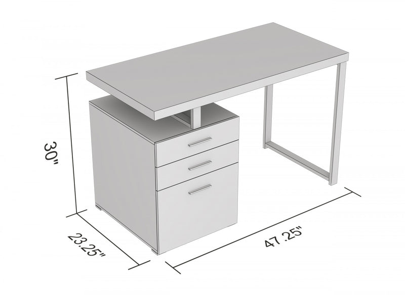 Bureau d’ordinateur de 47 po avec 3 tiroirs - bois recyclé brun avec base en métal argenté