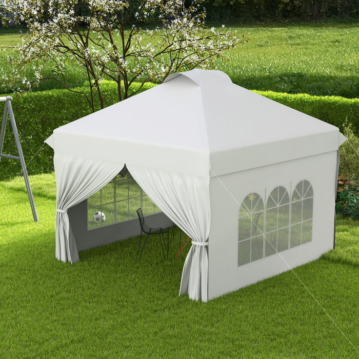 Outsunny Tente D'exterieur Escamotable 10' X 10', 4 Parois Laterales, Blanc