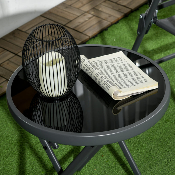 Outsunny Table Pliante D'exterieur 18\" Avec Plateau En Verre Trempe, Gris