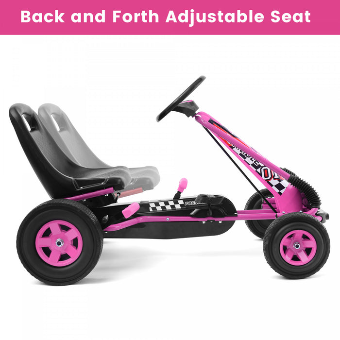Costway Go Kart 4 Roues Pedale Alimentee Enfants Rouler Sur Jouet Avec Siege Reglable Rose