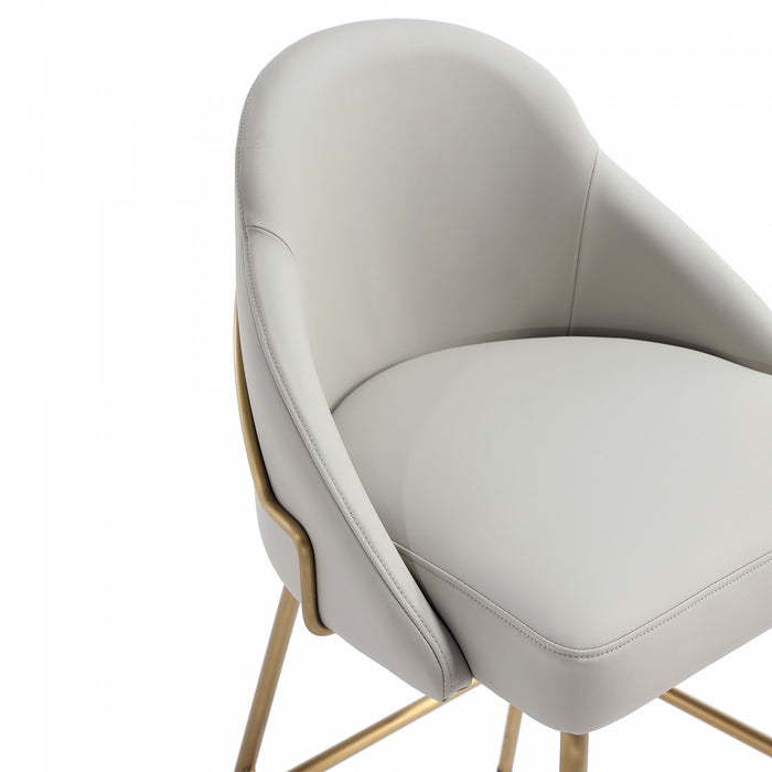 Tabouret de bar moderne en metal Gracie avec revetement en tissu, gris pierre et or - Lot de 3