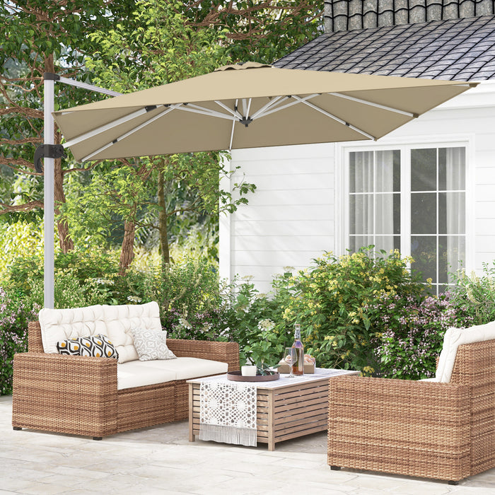 Costway Parasol d'exterieur a bras articule 10 pieds en aluminium suspendu deporte, avec rotation a 360° Beige