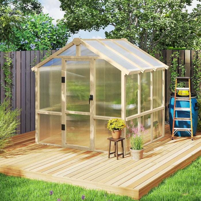 Outsunny Serre En Polycarbonate 6,6 X 6 Pi Serre En Bois A Acces Direct