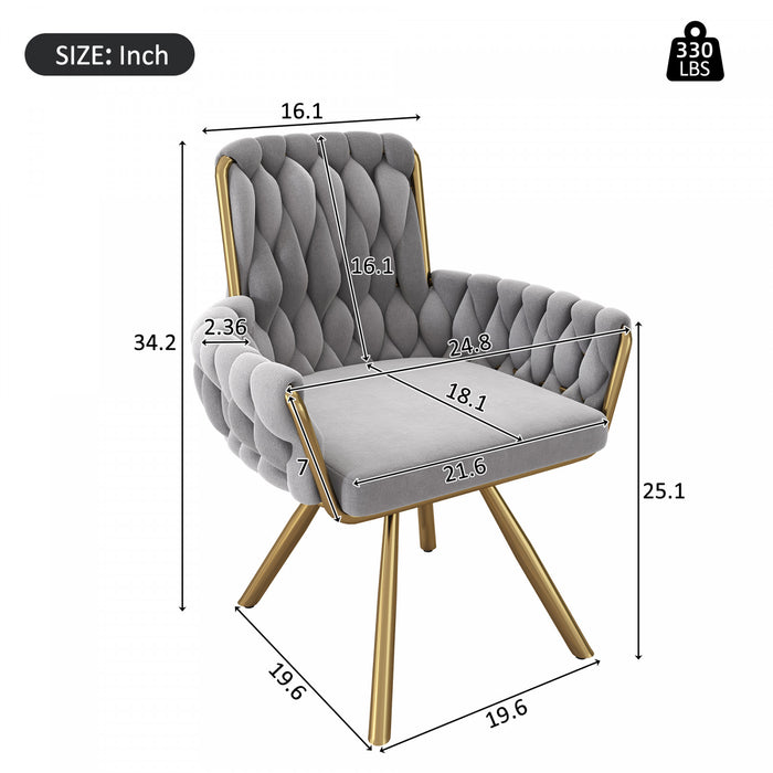 Chaises de salle a manger pivotantes Timothy en velours avec revetement capitonne et pieds en metal, lot de 4, gris