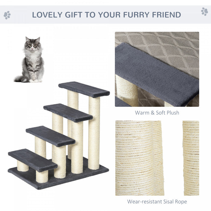 Pawhut Escalier A 4 Niveaux Pour Animaux De Compagnie Chien Chat 4 Marches Kitty Poteau A Gratter Chat Gris Fonce