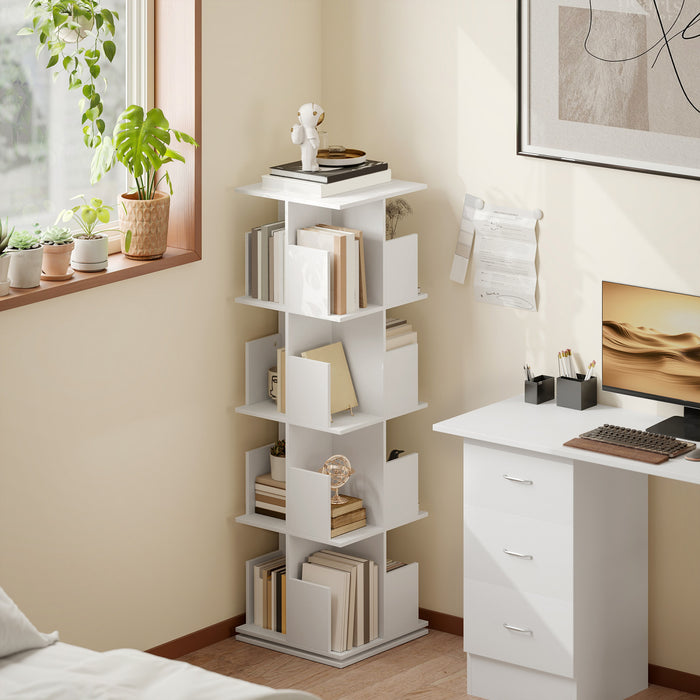 HOMCOM Bibliotheque pivotante a 360°, 4 niveaux avec casiers, blanc