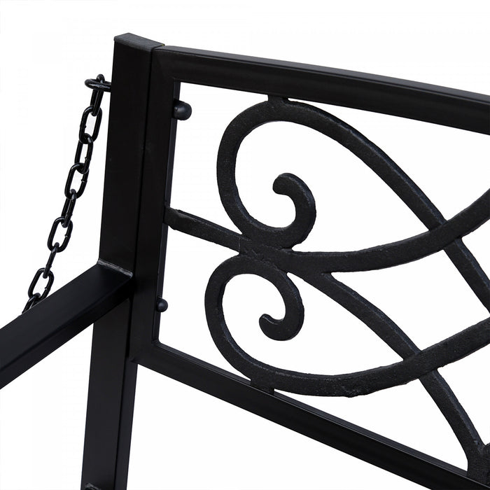 Outsunny 50\"l Balancoire De Porche En Acier Fleur-de-lis Banc De Jardin Suspendu Siege De Chaise De Planeur D'exterieur Pour 2 Personnes Avec Chaine Patio De Pelouse De Style Antique Avec Chaine Noir
