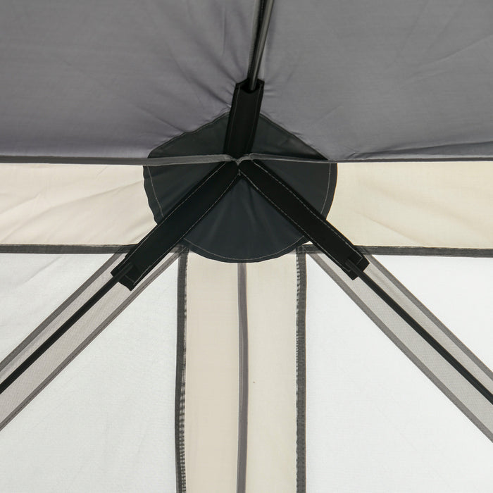Outsunny 12' X 12' Tente Pop-up Hexagonale Abri Camping Pique-nique Auvent Pare-soleil Exterieur Avec Parois Laterales En Maille Et Sac De Transport Gris