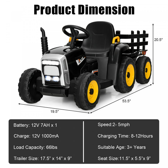 Costway Tracteur A Remorque Electrique 12v Avec Telecommande Et Lumieres Led